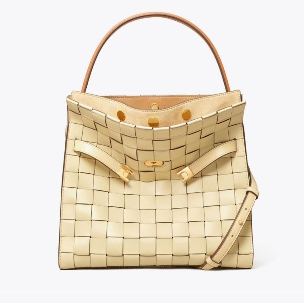 Tory Burch Lee Radziwill Leather Woven Double Satchel